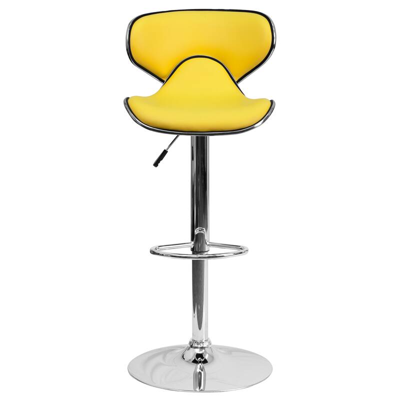 2 Pack Contemporary Mid-Back Vinyl Adjustable Height Barstool with Chrome Base - 16"W x 17.5"D x 34.5" - 43"H
