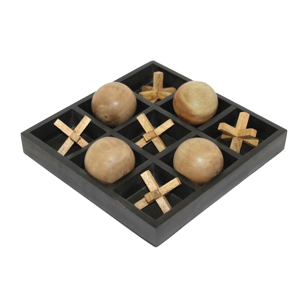 Sagebrook Home Elegant Mango Wood and Metal 10x10 Tic Tac Toe Board Game in Black - 10" x 10" x 2"