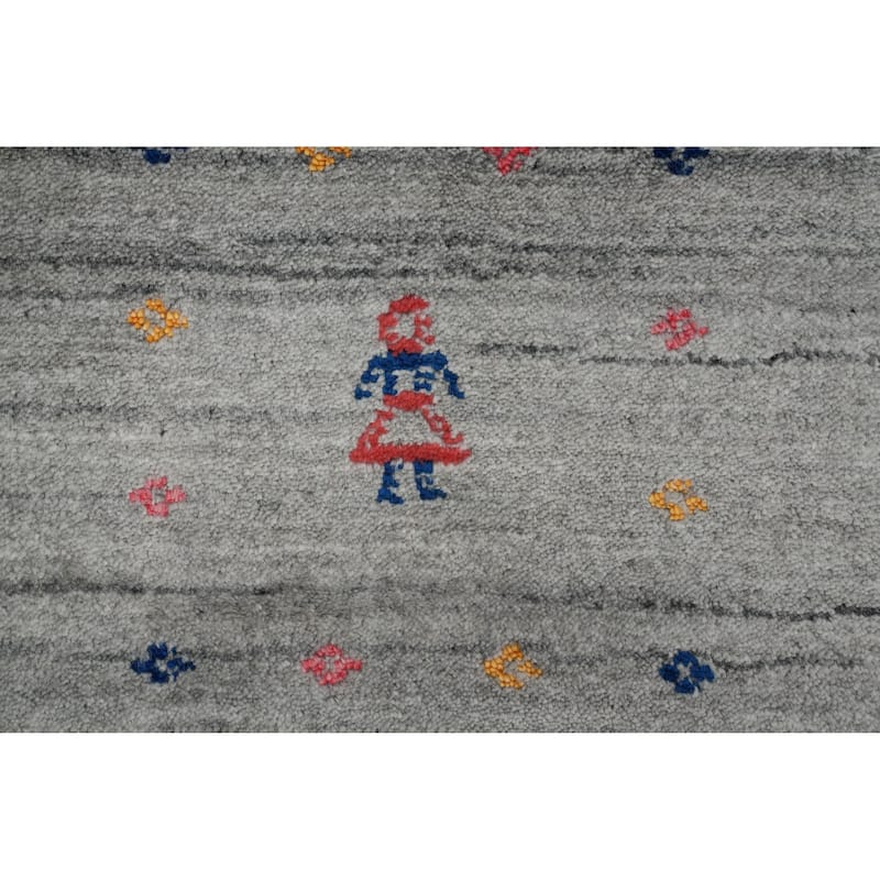 Hand Knotted Oriental Viscose Silk Carpet Tribal Animal Pictorial Greys & Charcoal Gabbeh Area Rug - 11' 9'' X 9' 0''