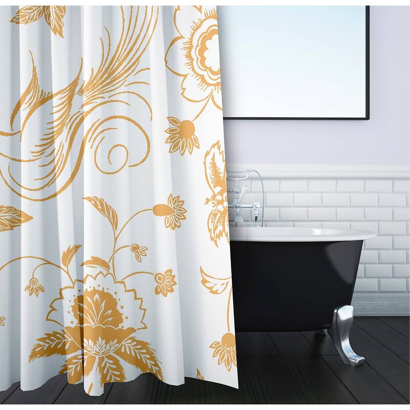 71 x 74-inch Traditional Bird Floral Print Shower Curtain