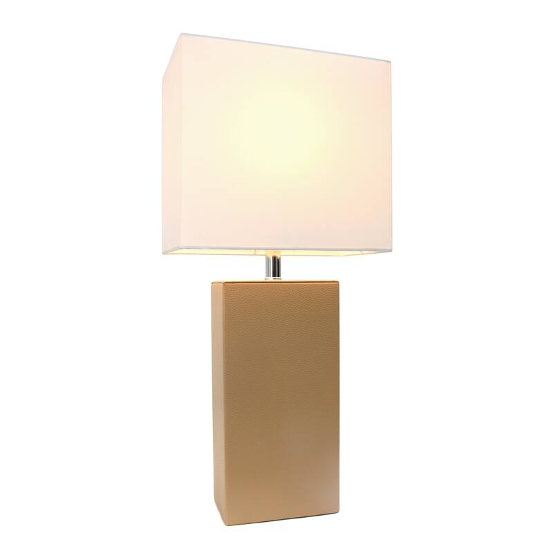Elegant Designs 21" Modern Leather Wrapped Table Lamp, With LED Bulb