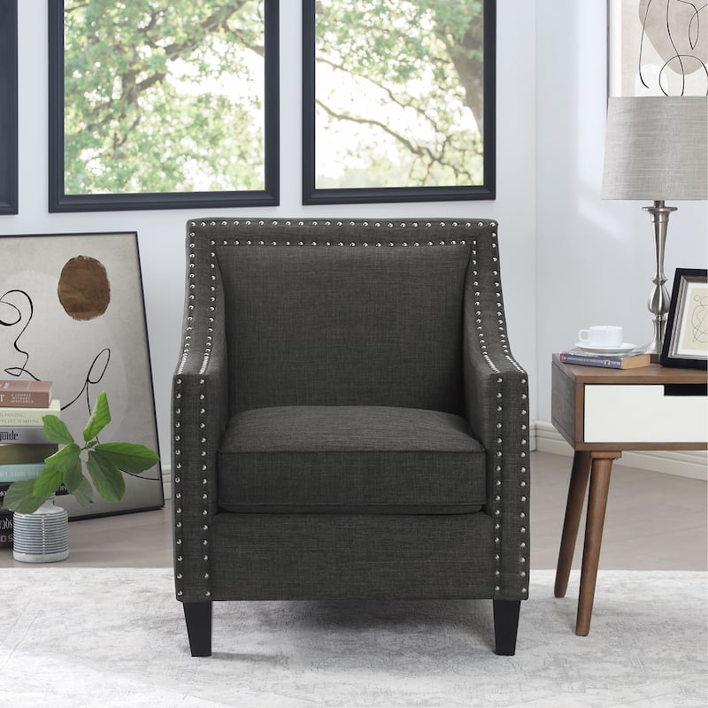Erica Accent Armchair with Chrome Nailhead Trim - Heirloom Charcoal