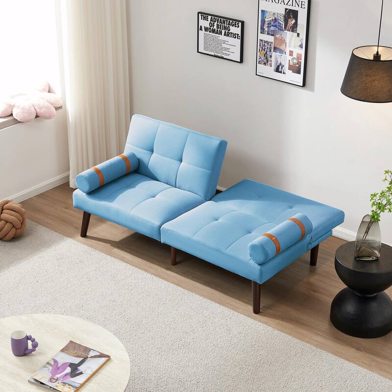 Convertible Sofa Bed Futon with Solid Wood Legs in Linen Fabric