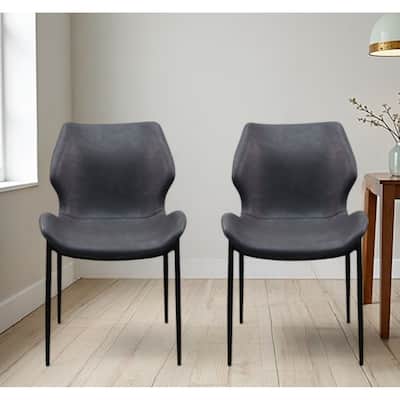 HomeRoots Set of Two Gray And Black Upholstered Faux Leather Wing Back Dining Side Chairs
