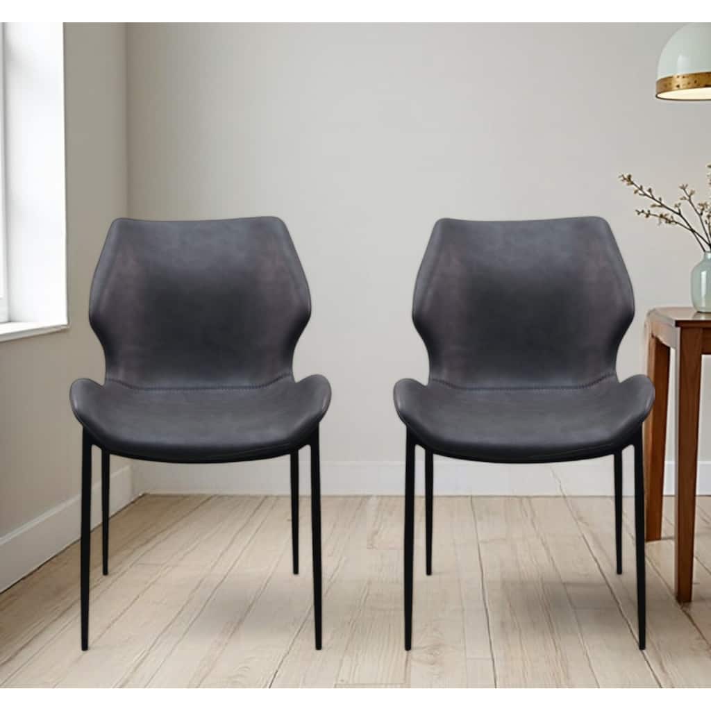 HomeRoots Set of Two Gray And Black Upholstered Faux Leather Wing Back Dining Side Chairs