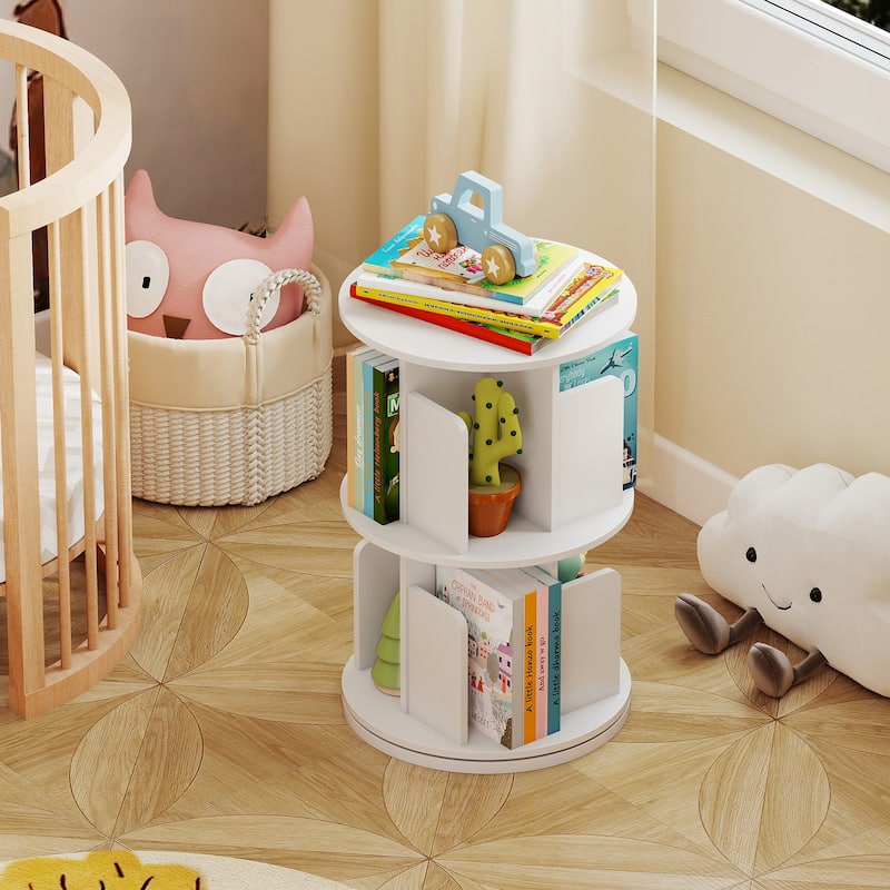 2-Tier Freestanding Bookshelf with Rotating Storage Shelves Rack for Books or Decor - 15.5" x 15.5" x 26"