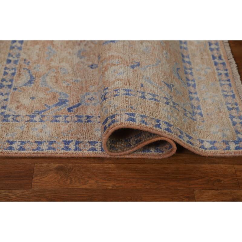 Hand Knotted Oriental 100% Wool Carpet Transitional Geometric Brown Oushak Area Rug - 3' 10'' X 2' 11''