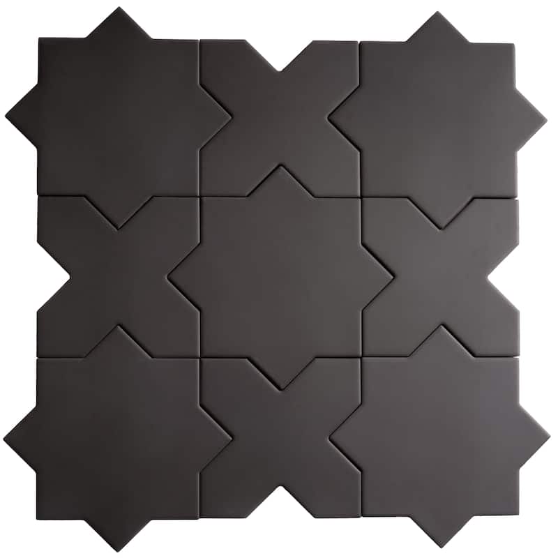 Seville 7" Star with 5" Cross Matte Porcelain Wall and Floor Tile (10.62 sq ft/case) - 68 Pack - Graphite Black
