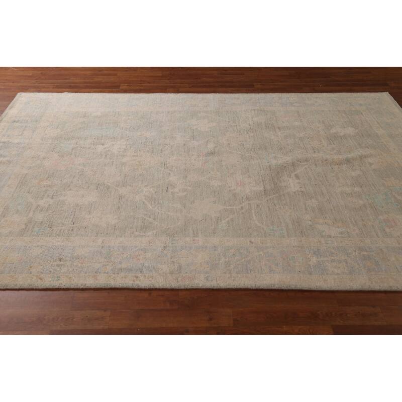 Earth Tone Oushak Vegetable Dye Turkish Rug Hand-Knotted Wool Carpet - 6'1"x 8'8"