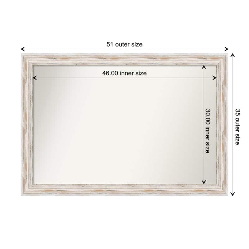 Alexandria White Wash Framed Non-Beveled Custom Wall Mirror, Bathroom Vanity Mirror - Outer Size: 51.25 x 35.25