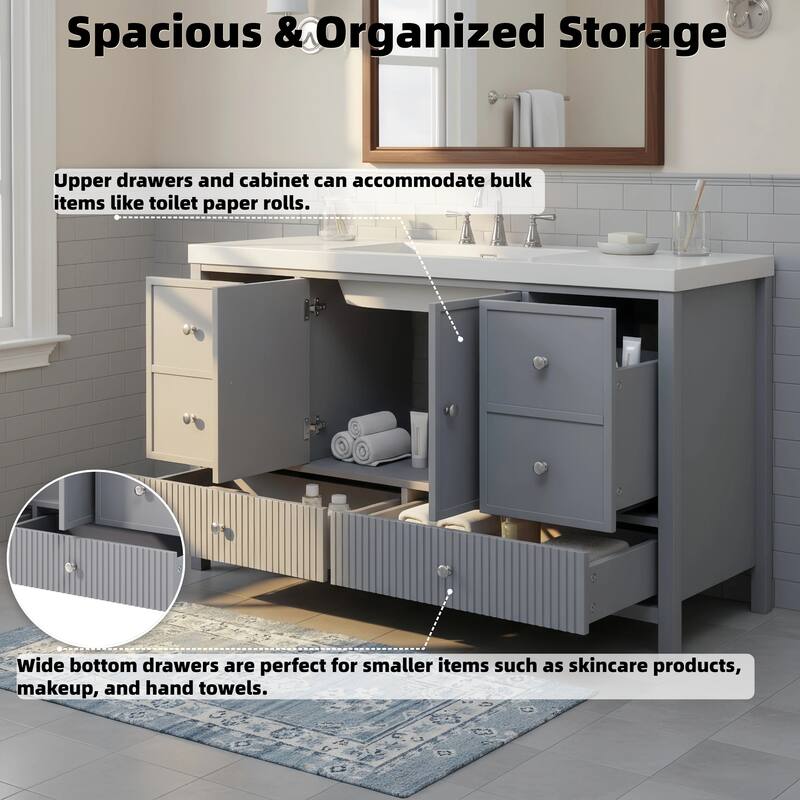 Christopher Knight Home - Modern 60-Inch Bathroom Vanity with Separate Sink and Soft-Close Storage