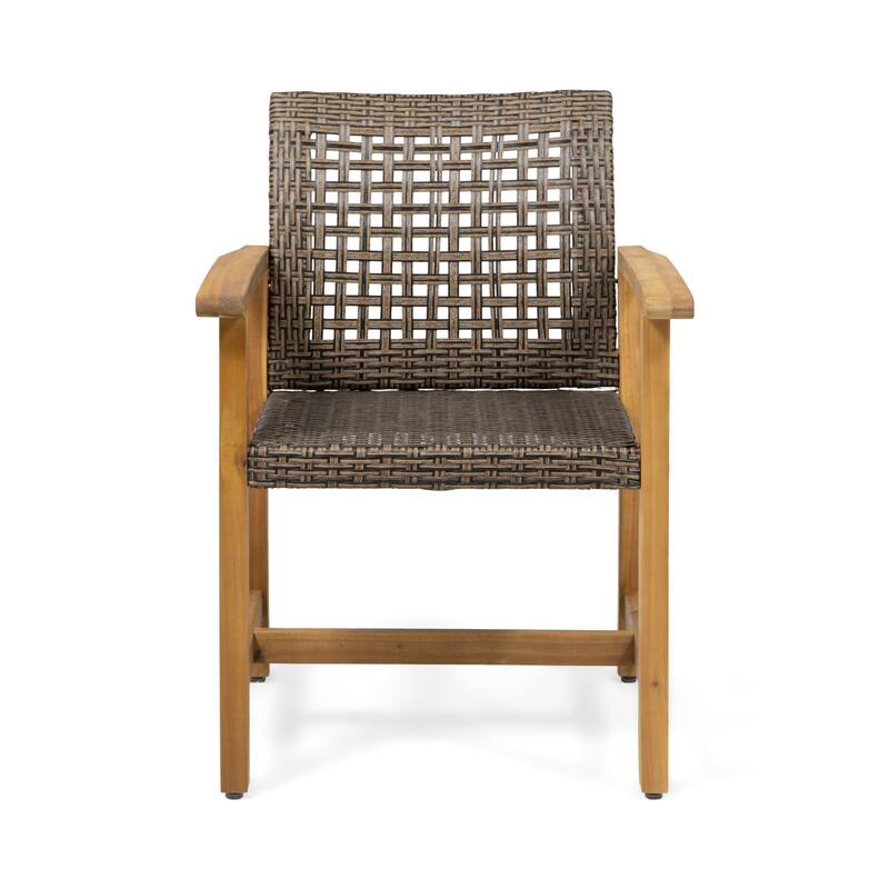 Christopher Knight Home - Oberon Outdoor Acacia & PE Rattan 7 Piece Dining Set with Woven Chairs and Slatted Table