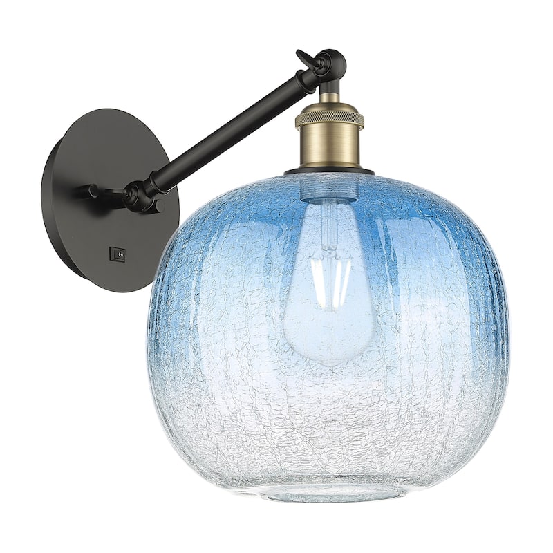 Innovations Lighting 317-1W-12-11 Brookhaven Sphere Sconce Brookhaven - Black Antique Brass / Sapphire Blue