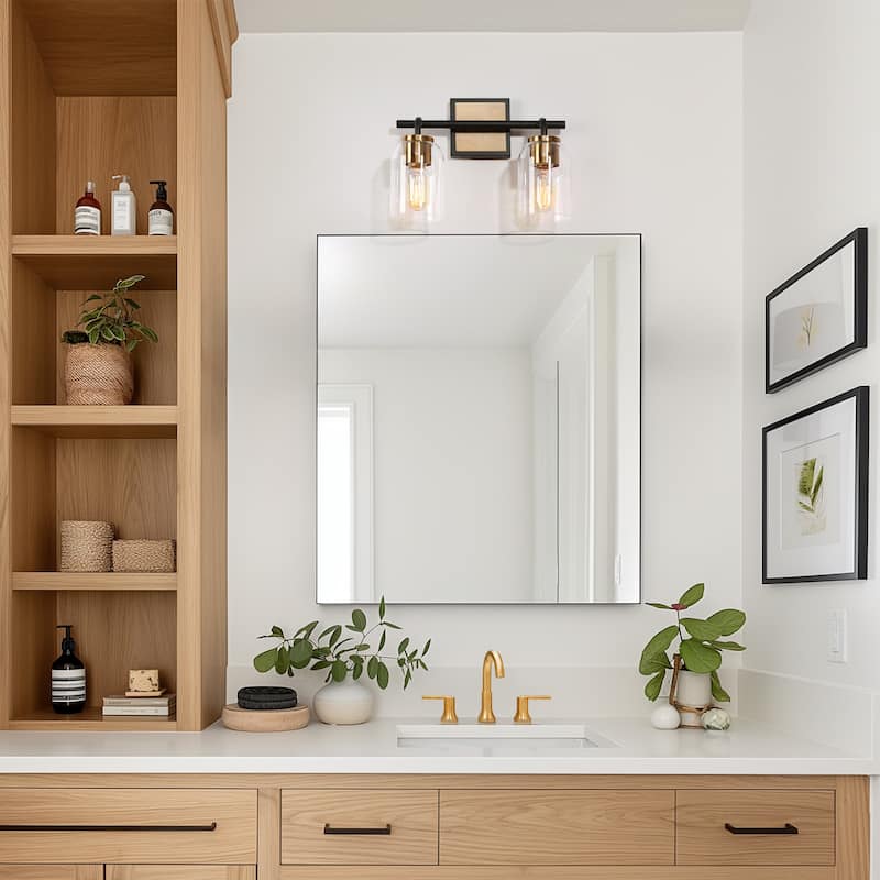 Modern Farmhouse Bathroom Vanity Light Black Gold Cylinder Glass Wall Sconce