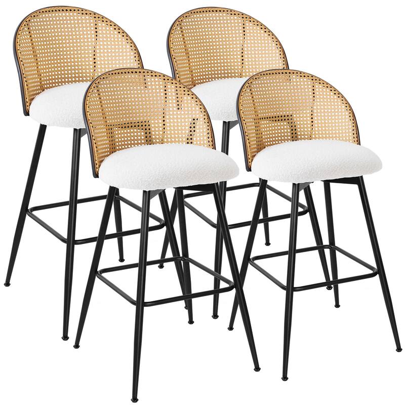 Upholstered Swivel Counter/ Bar Stools with Rattan Back