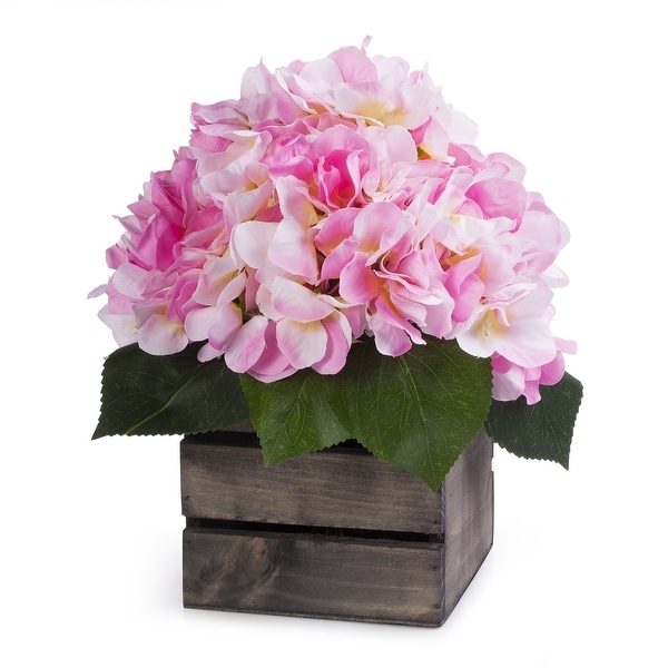 Enova Home Artificial Silk Hydrangea Fake Flowers Arrangement in Wood Planter for Home Office Wedding Decoration. Opens flyout.