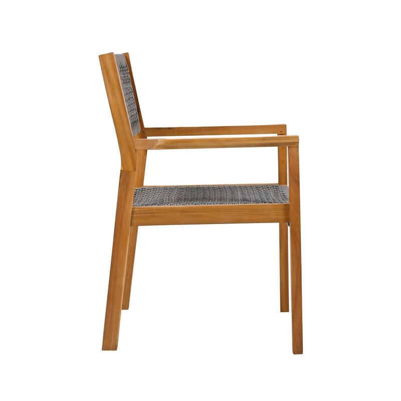 Modern Set of 2 Dining Chairs with Rope-Woven Seat Backrest, Solid Wood Frame for Dining Room Living Room Café and Pub