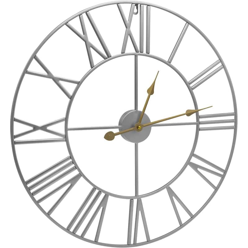 Sorbus Large Decorative Wall Clock, Analog Metal Clock, 24" Round (Silver)