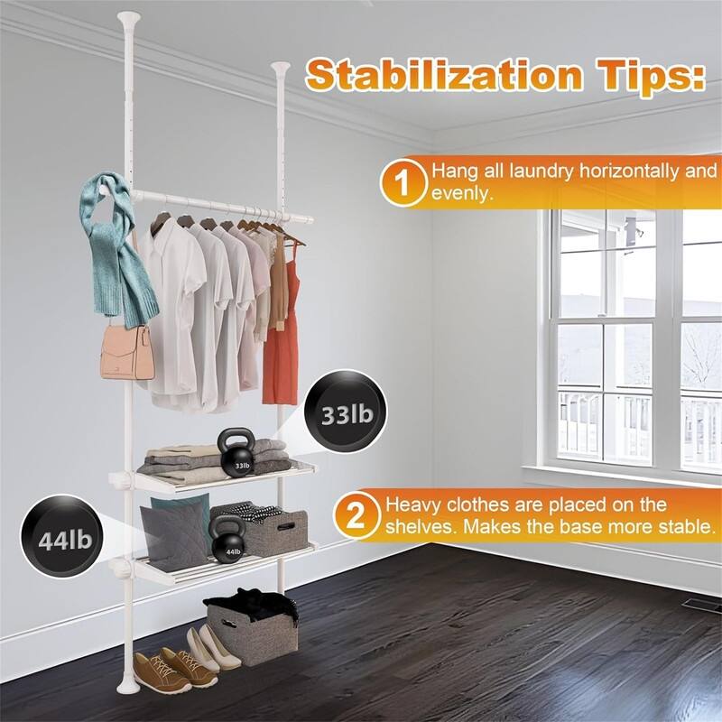 Adjustable Free Standing Closet Organizers - 9.8"D x 28"W x 125"H
