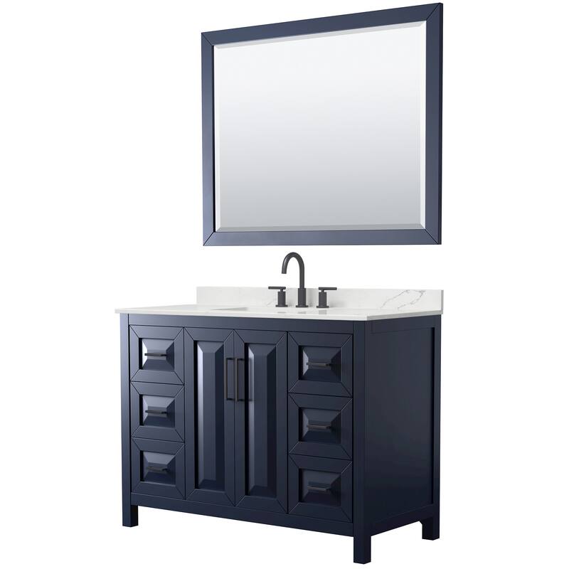Wyndham Collection WCV252548S-QTZ-US3M46 Daria 48" Free Standing - Dark Blue / Giotto Quartz Top / Matte Black