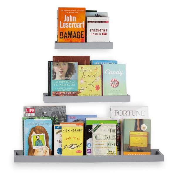 slide 2 of 7, Wallniture Philly Floating Shelves for Nursery Decor, Grey Bookshelf (Set of 3) - Gray