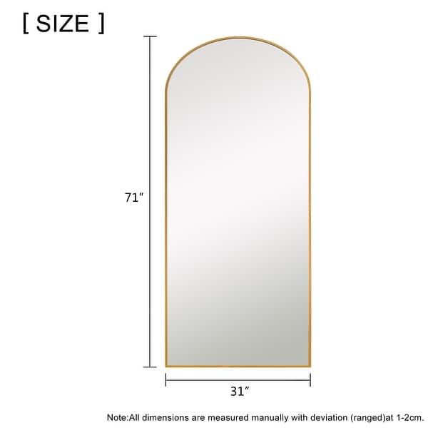 dimension image slide 2 of 2, Arched Metal Mirror Full-length Floor Mirror