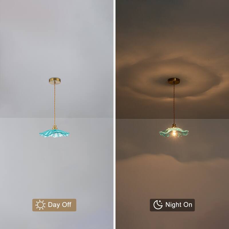 11" Flower-Shaped Red & White Gradient Glass Pendant Light Modern - Dia.11.02-in