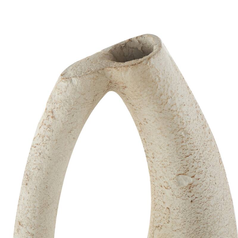 Cream Paper Mache Curved Cutout Abstract Decorative Vase with Brown Distressed Texturing