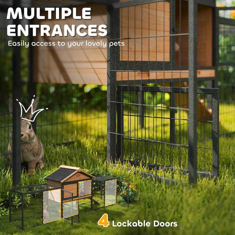 PawHut Rabbit Hutch Outdoor, 85" Large Wooden Bunny Cage with Steel Run, Removable No Leakage Tray - N/A