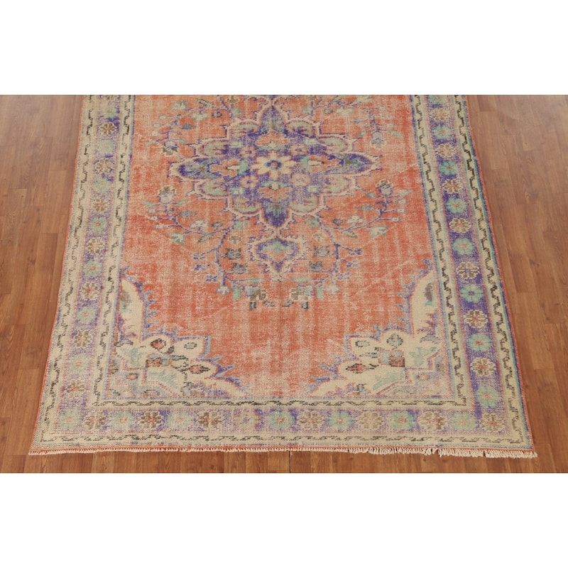Distressed Sparta Turkish Vintage Area Rug Hand-Knotted Wool Carpet - 6'3" x 9'0"