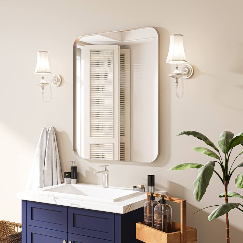 Organnice Rectangular Aluminum Frame Vanity Bathroom Mirror with Clear Glass