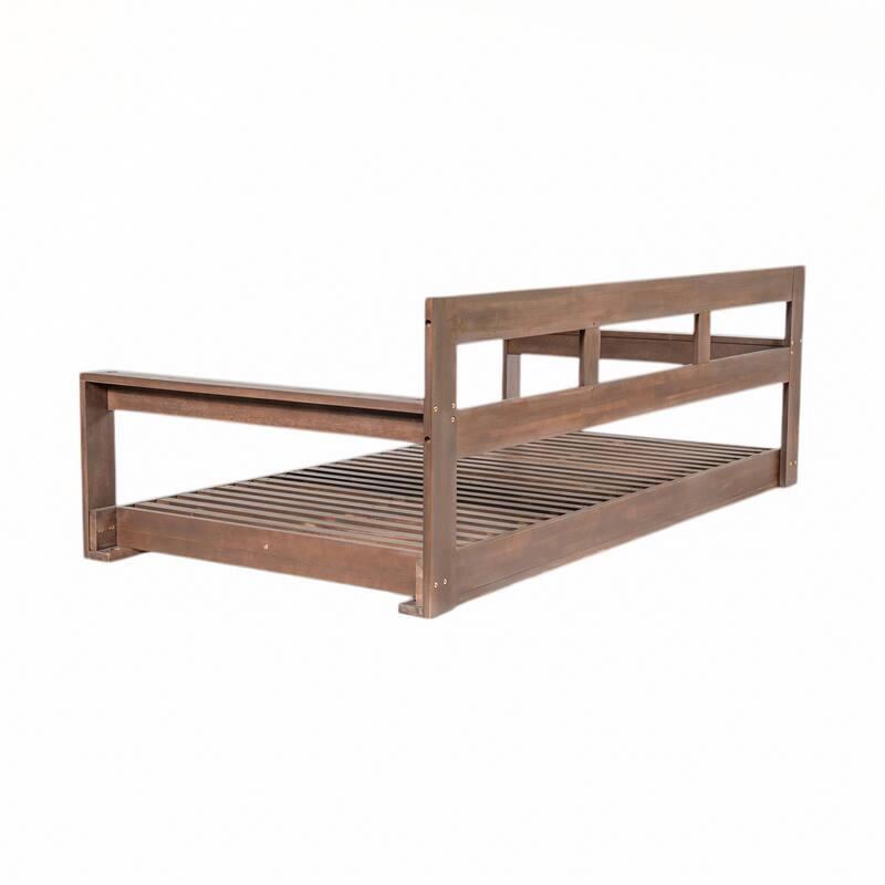 Patio Wooden Twin Size Porch Swing Daybed Frame with 4 Hanging Ropes for Backyard and Outdoor Use