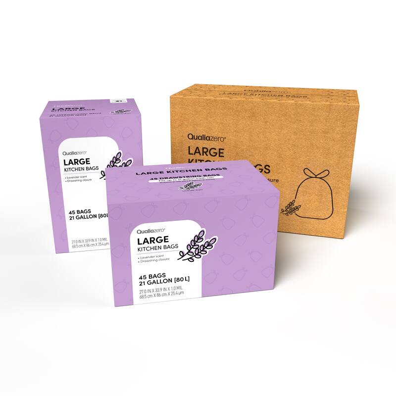 Qualiazero 21 Gallon Drawstring Trash Bag - 45 Bags - Scented or unscented