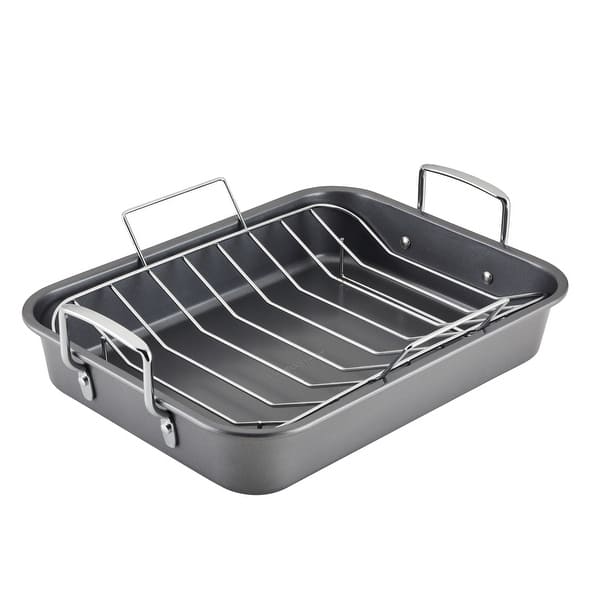 Farberware Nonstick Bakeware Roaster with Rack, 12Inch x 16Inch, Gray