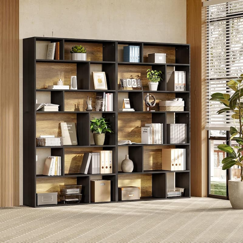 6-Tier Bookcase Bookshelf, 70.9" Tall Black Bookshelf Geometric Display Shelf