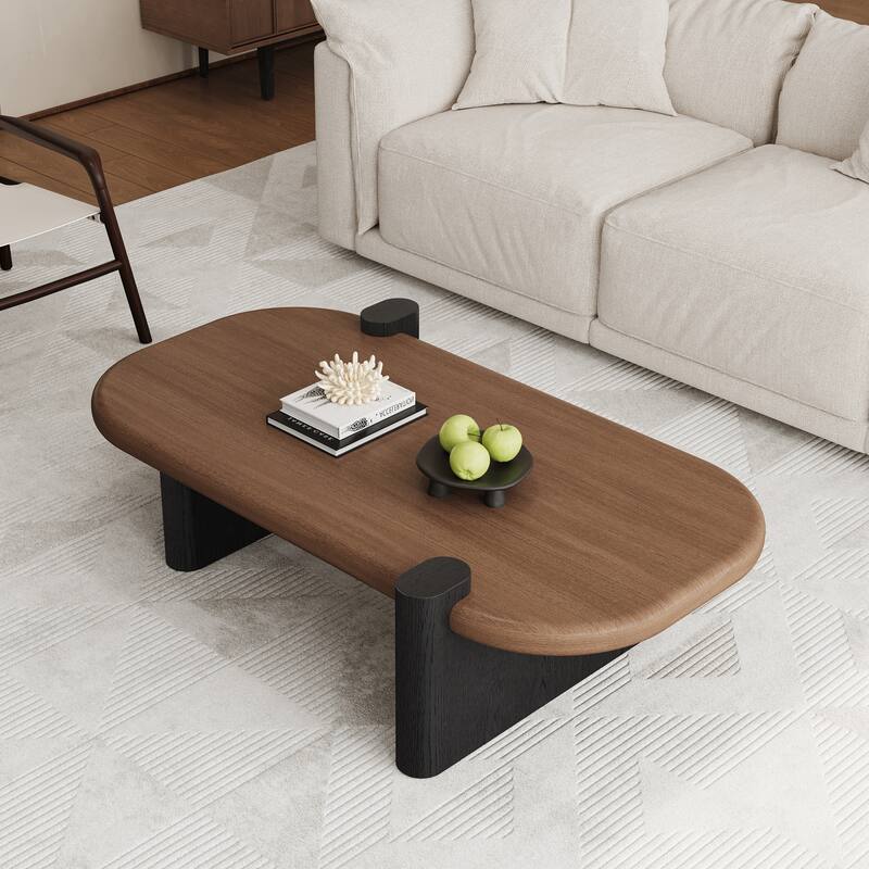 51.1" Mid-Century Modern Rectangular Coffee Table, Solid Wood Veneer Living Room Coffee Table