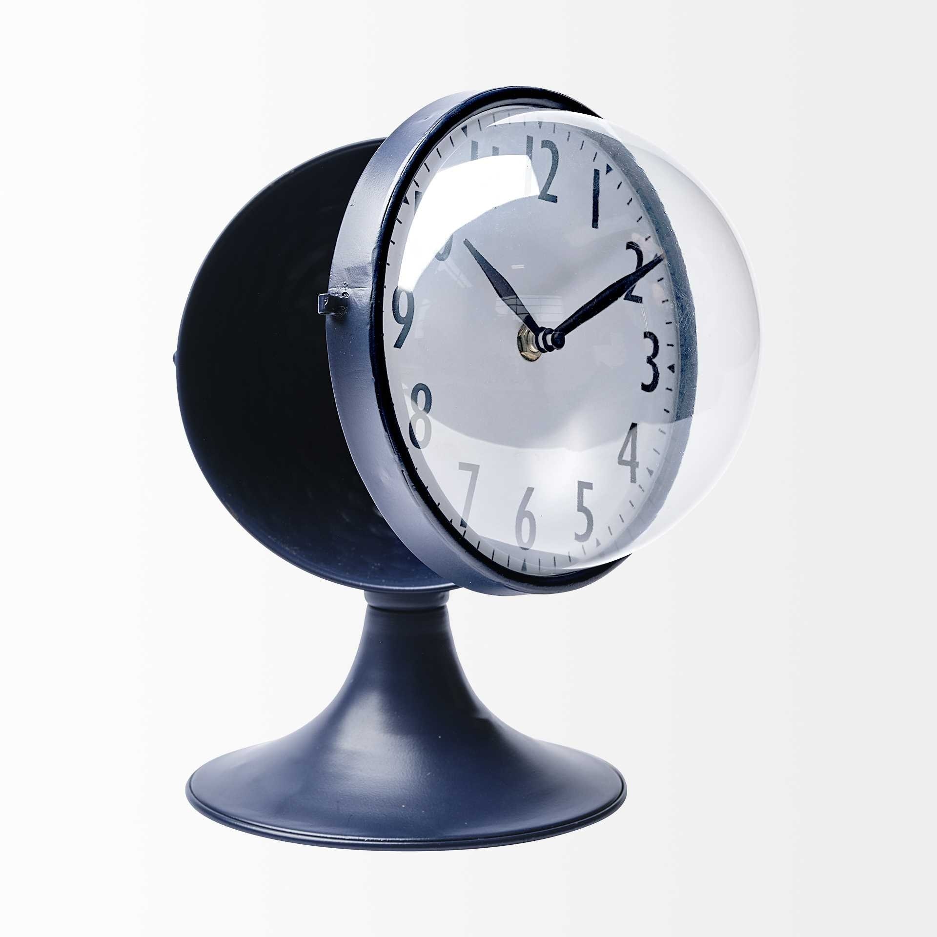 Blue Metal Glass Dome Desk Table Clock - 7" x 6.5"