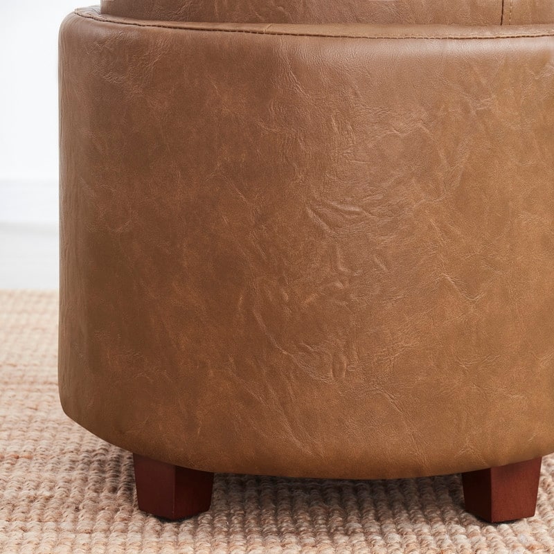 Ornavo Home Lawrence Round Storage Ottoman with Lift Off Lid and Tray Lid Coffee Table