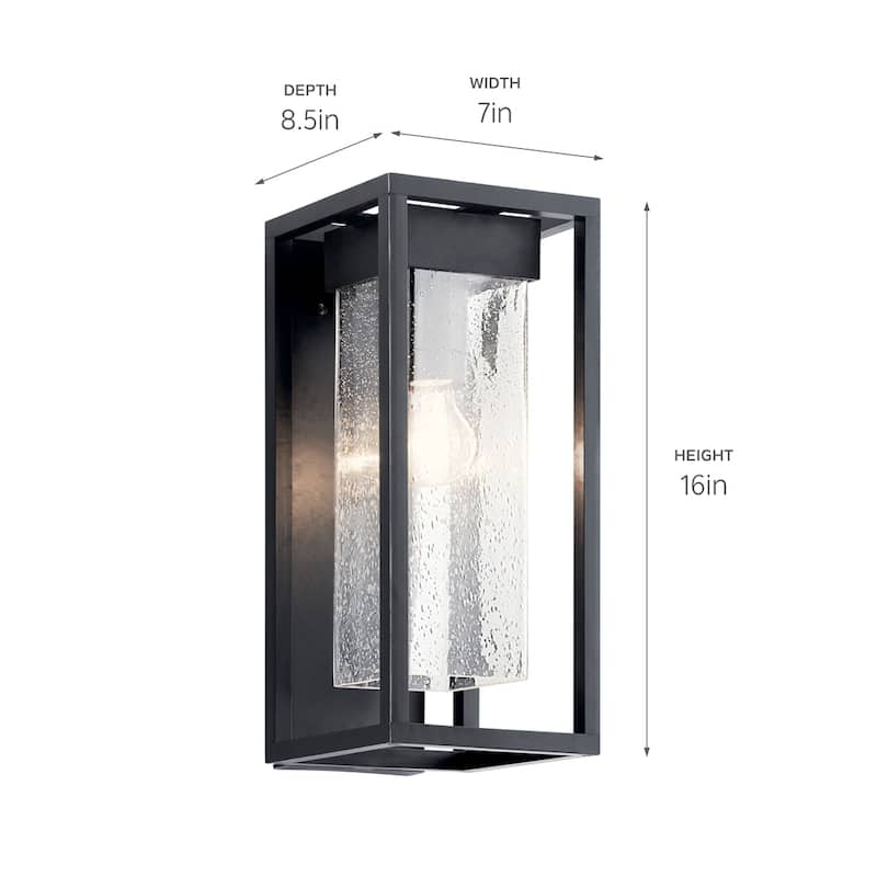 Kichler Mercer 16 inch 1 Light Outdoor Wall Light with Clear Seeded Glass in Black Finish