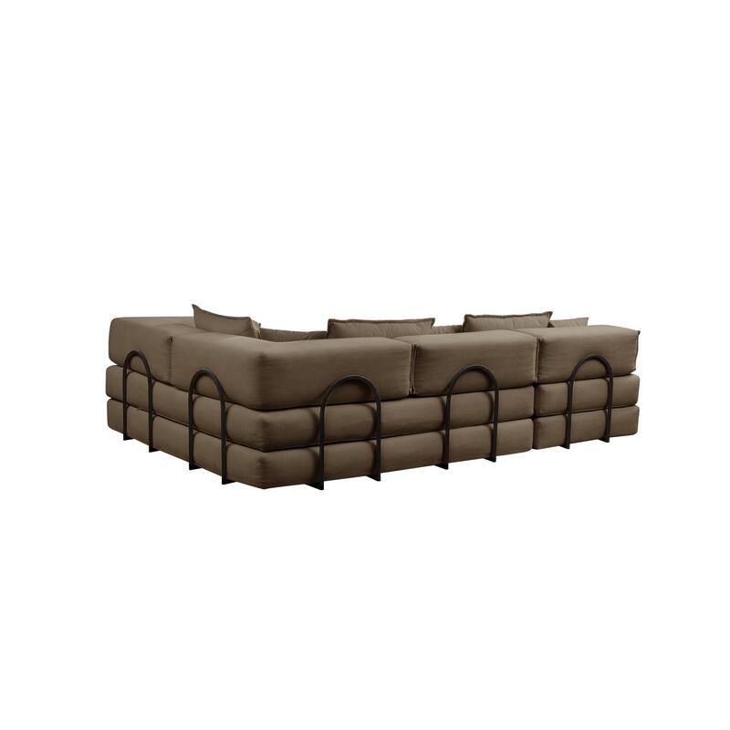 118.2" Oversized Modular Foldable Floor Sofa Couch, Corduroy Upholstered Convertible Sectional Sofa Bed w/ Pillows for Apartment