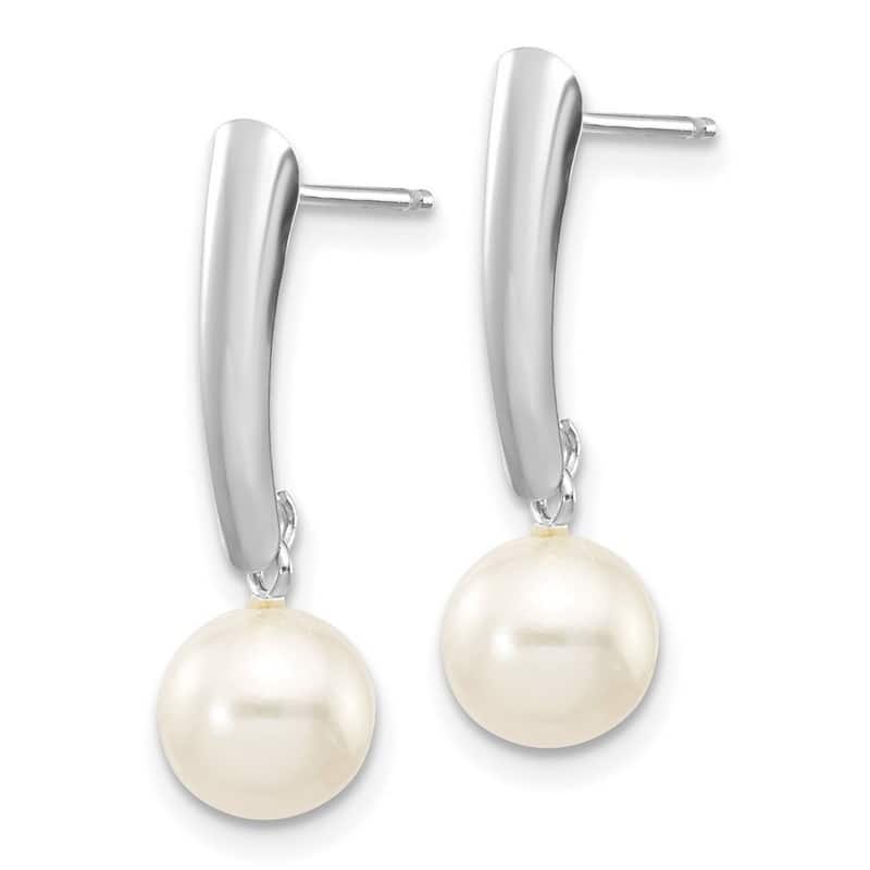 Curata 14k White Gold 6-7mm Round White Freshwater Cultured Pearl Dangle Earrings (20mm)