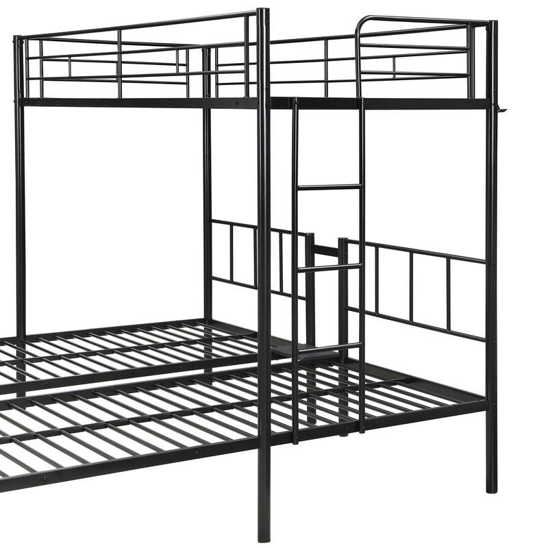 Twin Over Twin Over Twin Bunk Bed, Triple Bunk Bed w/Vertical Ladder, Metal Frame Bunk Bed w/Safety Rail, for School, Bedroom