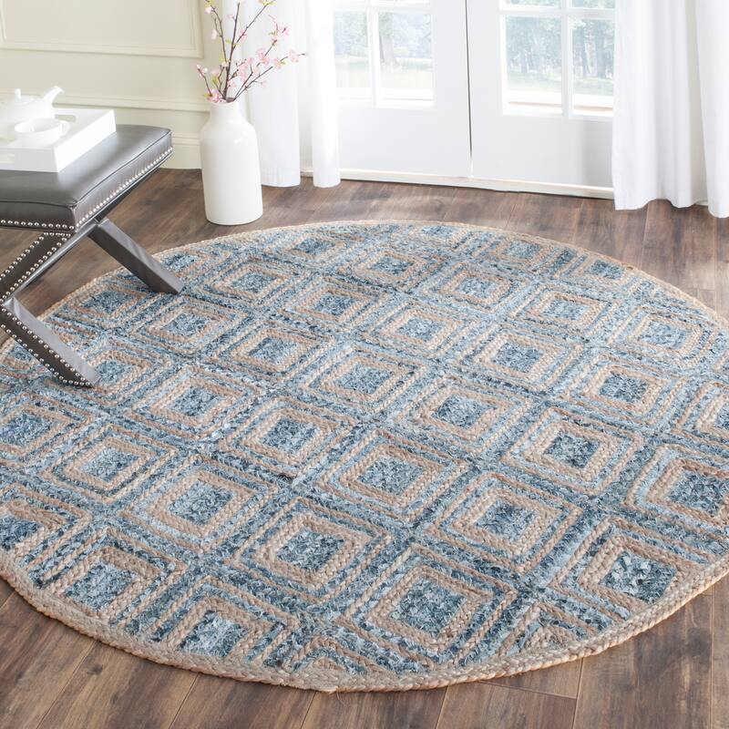 SAFAVIEH Cape Cod Elfie Handmade Jute Area Rug - 6' x 6' Round - Natural/Blue