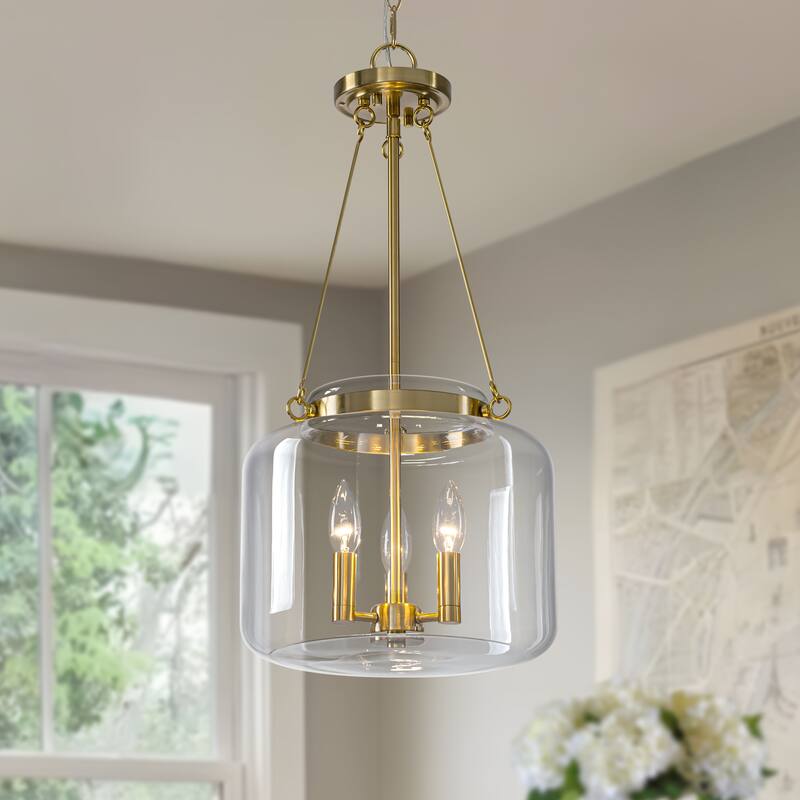 Starsky 3-Light Lantern Drum Chandelier with Thick Clear Glass Shade - Gold