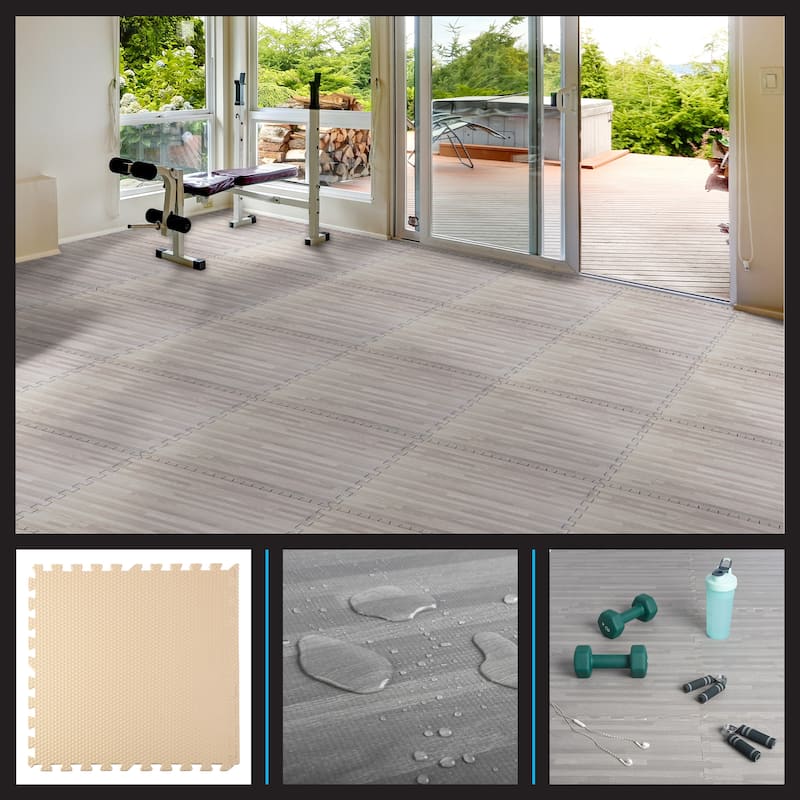 Stalwart EVA Foam Floor Tiles 6-Pack - 24 SQFT Woodgrain Puzzle Mats, Gray