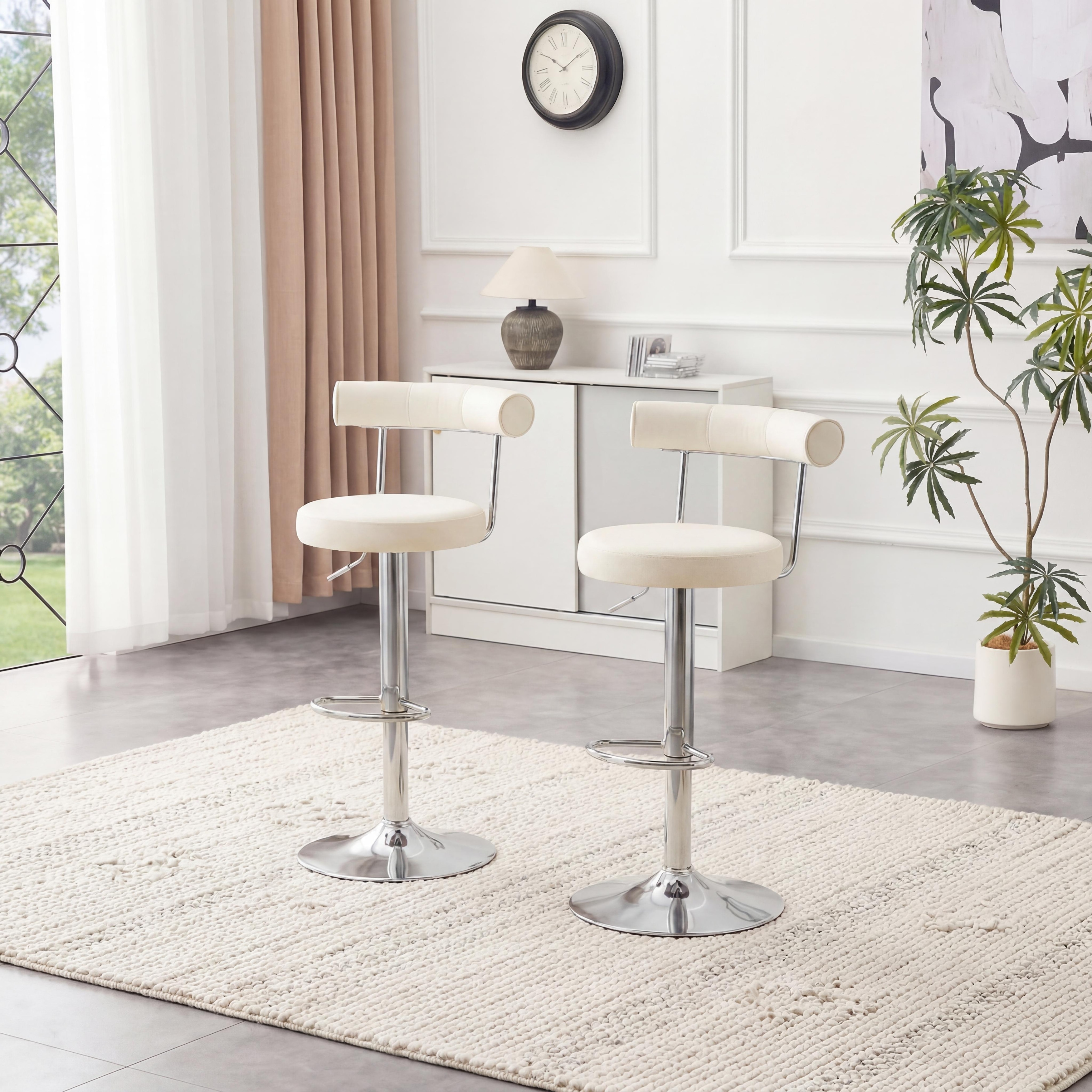 Soft Velvet Upholstered Swivel Adjustable Bar Chair with Chrome Silver Legs - Dining Room Living Room Bar Stool(Set of 2)