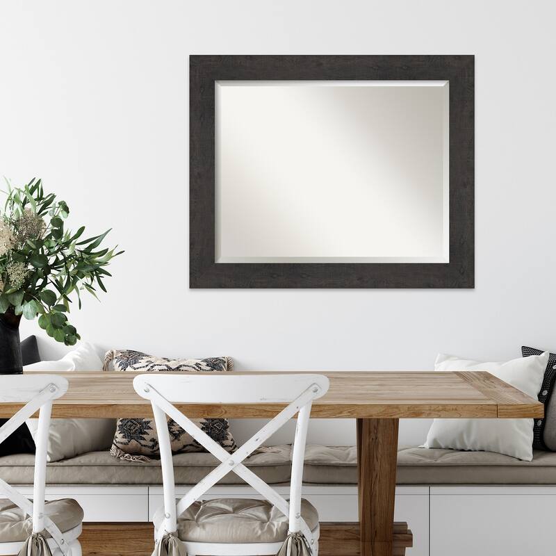 Beveled Wall Mirror - Rustic Plank Espresso Frame