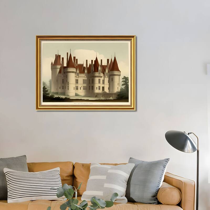 Set of 2 Vintage Castle Framed Wall Art - Replaceable Canvas Prints with Solid Wood Picture Frames, Antique Architecture