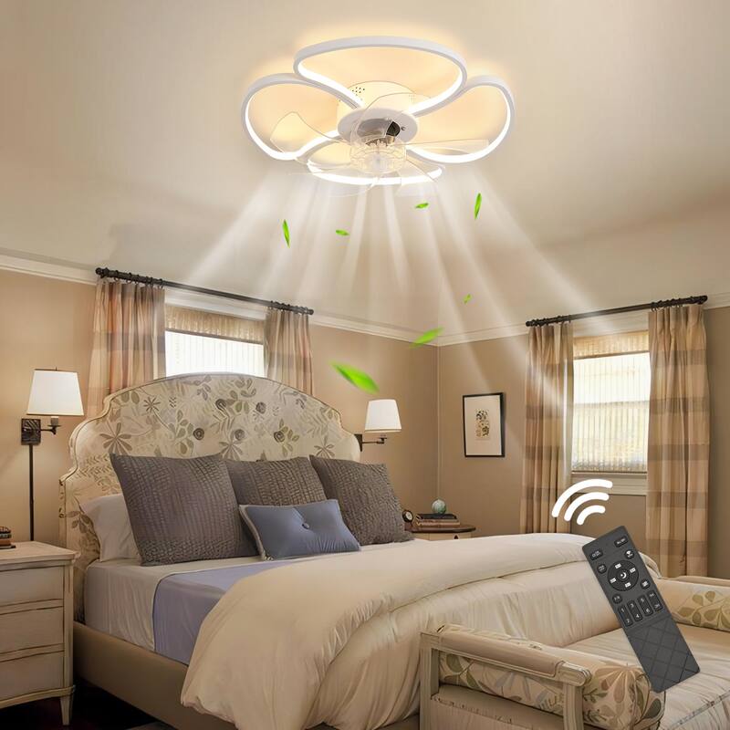 Starsky 19in Modern Flush Mount LED Ceiling Fan with Light,6-Speed Low Profile Smart APP Control Ceiling Fan with Remote