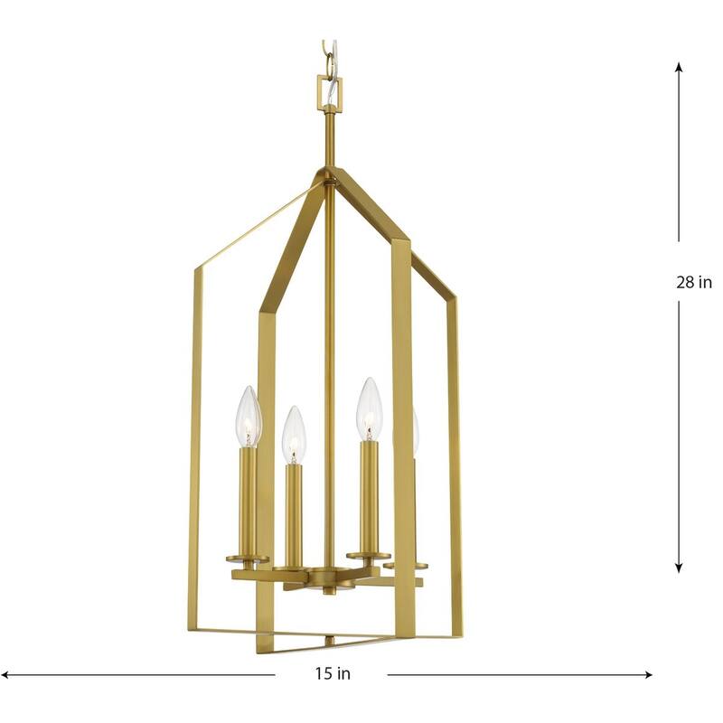 Vertex Collection Four-Light Brushed Gold Contemporary Foyer Light - 15 in x 15 in x 28 in